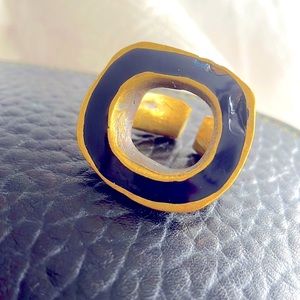 Heavy bronze handcrafted Ring from California Large / heavy/ unisex blue glass